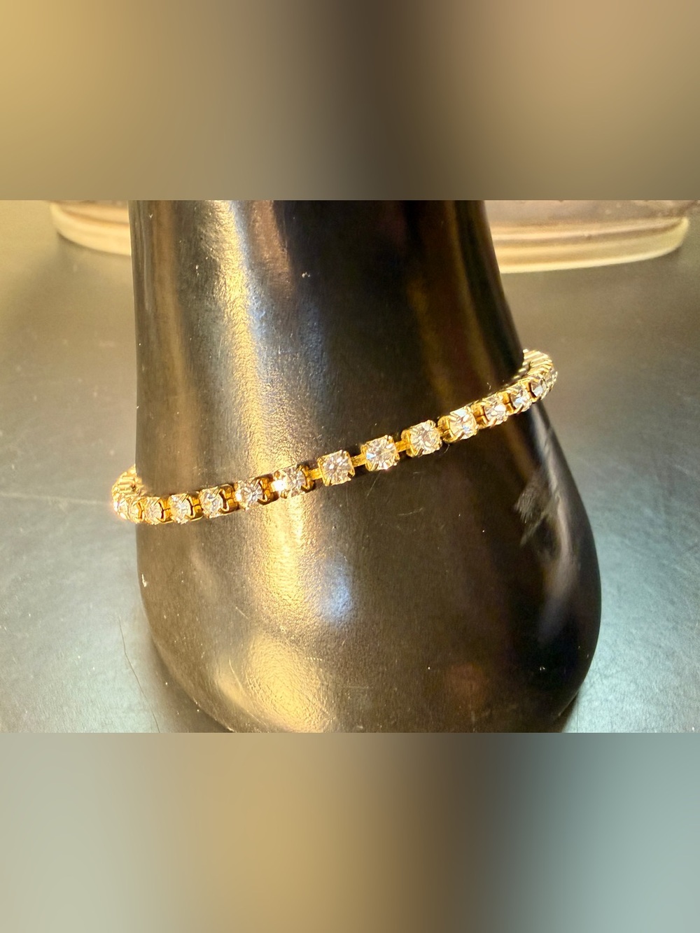 Vintage Mid Century Gold Tone Rhinestone Tennis Bracelet